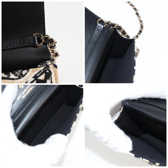 CHANEL Matelasse Checkered Flag Chain Shoulder Bag Nylon Beige CC Auth 125975M - Picture 16 of 16